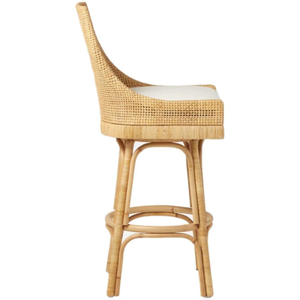 Tabouret de bar pivotant Isla en rotin tressé / structure élégante à dossier haut, tabouret de bar haut résistant et rembourré pour bar à domicile et salle à manger - Product Image 2