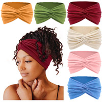 Venta al por mayor Boho Imprimir Deportes Yoga Diadema elástica Turbante Cruz ancha Diadema trenzada para las mujeres