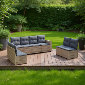 Pe <b>Rattan</b> Garden <b>Sofa</b> Set Grey 6 Seater Contemporary Outdoor Furniture Garden Use - Product Image 2