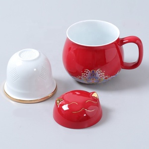 Juego de Tetera y Taza de <span class=keywords><strong>Kungfu</strong></span> Rojo, Blanco, Azul y Verde, con Filtro, Portátil para Oficina, Linda Taza de Té de Cerámica de Porcelana con Asa y Diseño de Gato de la Suerte - Product Image 6