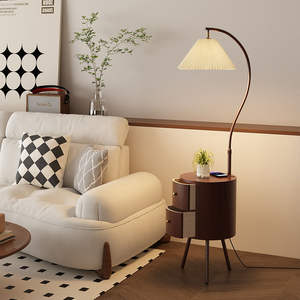 Lampadaire de style vintage avec table d'appoint de rangement pour salon et chambre à coucher, source de lumière LED, zone d'éclairage de 3 m - Product Image 3
