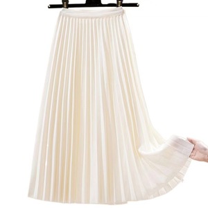 Jupe mi-longue plissée en satin pour femme Kellogg, taille haute, patchwork, respirante, écologique, style mature léger, taille élastique - Product Image 4