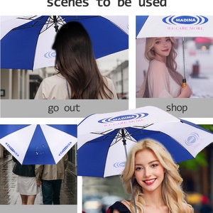 Hot Selling Semi Automatic Blue White Wooden Handle Custom logo Umbrella 2 Fold for Portable Golf Umbrella Custom logo Windproof - Product Image 5