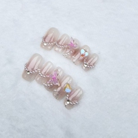 Uñas artificiales puramente hechas a mano Diseño corto de mariposa 3D ombre Alta calidad y reutilizable