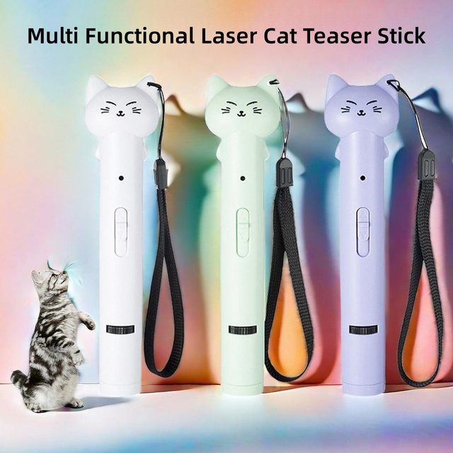 Durable Interactive USB Rechargeable Plastic Cute Cat Laser Toy with New Design Shape and Multiple Patterns