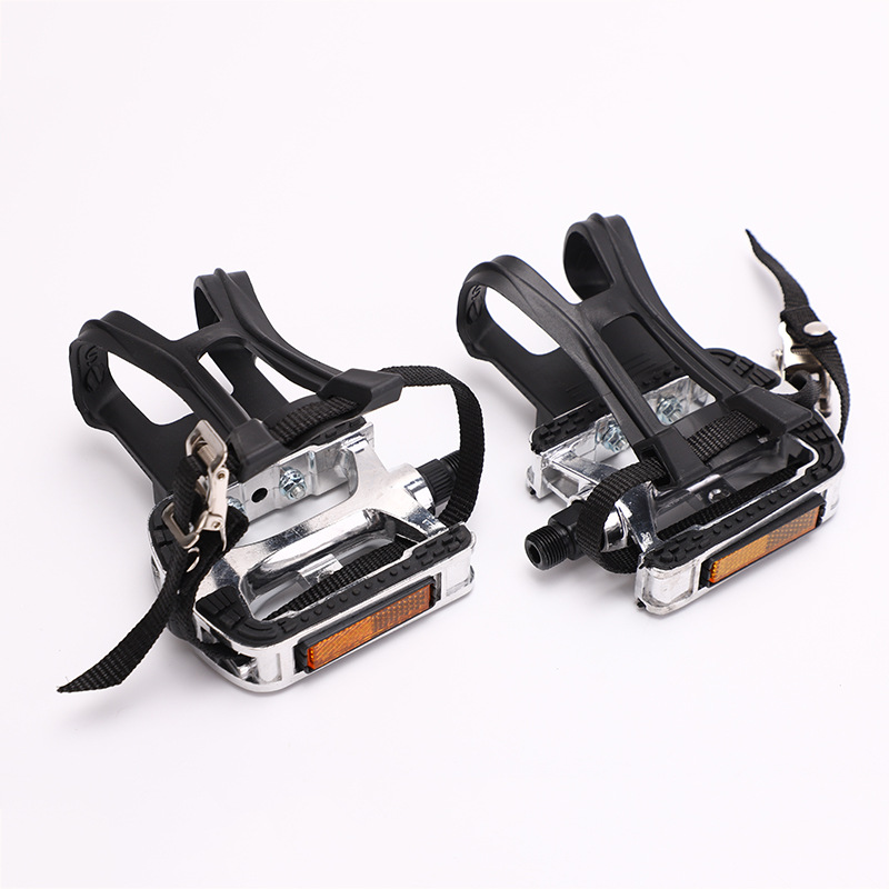 Pédales Vélo Avec Cale-pieds Et Sangles - 9/16" - Noir/argent - Pour Home-trainer Ou Route