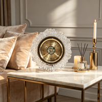 Horloge de table LED lumineuse à quartz silencieux avec cadran en nacre, décoration de luxe pour la maison, horloge de bureau ou de cheminée, cadeau de pendaison de crémaillère