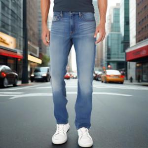 กางเกงยีนส์ขายาวตั้งพื้นดีไซน์อินเทรนด์ของผู้ชายกางเกงขากว้างขาตรงแบบซักได้เอวกลางเอวระบายอากาศได้ดีสำหรับฤดูใบไม้ผลิฤดูร้อน - Product Image 1