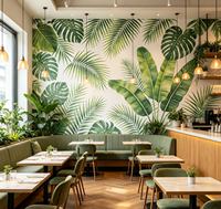 Papier peint à feuilles tropicales vertes, peinture murale personnalisée Monstera Palm, peinture murale imperméable pour la décoration intérieure de chambre à coucher, café, hôtel, bureau