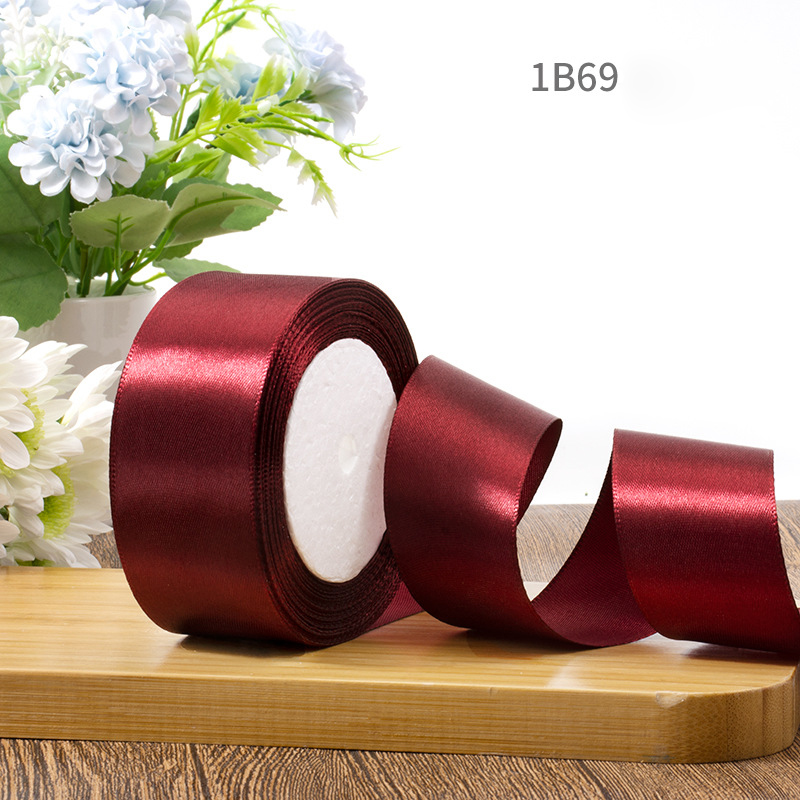 25Y White pink Manufacture Luxury Custom Wholesale Gift Packaging Ribbon Stain Polyester Solid Wide Satin Color Ribbons