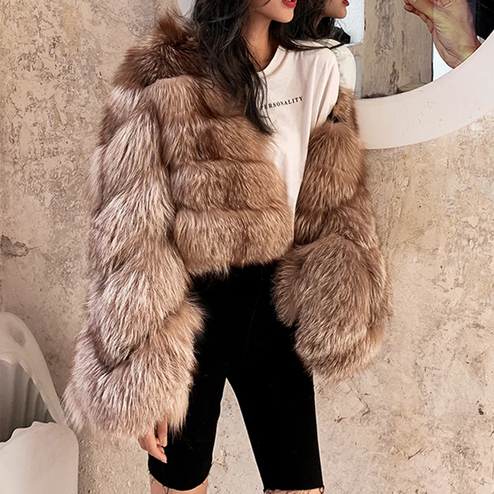 새로운 여우 머리 숙녀 코트 50cm 길이 패션 트렌드 여성 의류 겨울 다목적 간단한 짧은 재킷 하이 퀄리티
