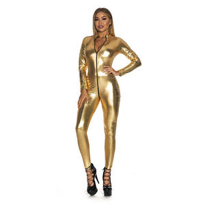 ซิปเซ็กซี่หนังผู้หญิง Catsuit จั๊มสูทและเสื้อคลุมหลวมๆบอดี้สูทผู้หญิงชุดจั๊มสูทชิ้นเดียว - Product Image 3