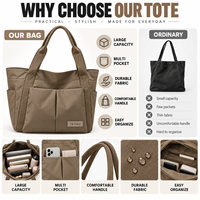Sac fourre-tout en nylon grande capacité personnalisé pour le travail, les voyages, les courses, multi-poches, léger, durable, sac à main à bandoulière
