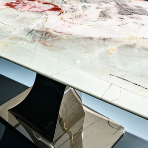 Mesa de Comedor de Mármol Verde <span class=keywords><strong>Diamante</strong></span> Pandora de Lujo Personalizada para Cafetería o Tetería, Piedra Natural con Base de Metal, Muebles para <span class=keywords><strong>Restaurante</strong></span> - Product Image 3