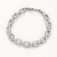 Bracelet chaîne trombone en laiton argenté pour femme, serti de zircons CZ, bracelet à maillons entièrement scintillant, cadeau élégant