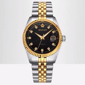 Reloj mecánico automático con calendario retro, elegante correa de acero, esfera con incrustaciones de diamantes, reloj de hombre resistente al agua - Product Image 4