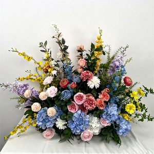 SMOOTH Spring Summer Mixed Floral Mantel Garland Pink and Blue With Green Plants Flower Row for Wedding <b>Aisle</b> Decor - Product Image 1