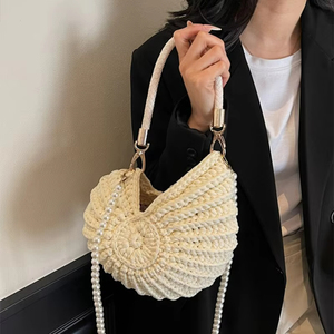Sáng Tạo <span class=keywords><strong>Conch</strong></span> Hình Crochet Phụ Nữ Vai Túi Vui Dễ Thương Ngọc Trai Chuỗi Handmade Dệt Crossbody Ví Mới Lạ Túi Xách - Product Image 5