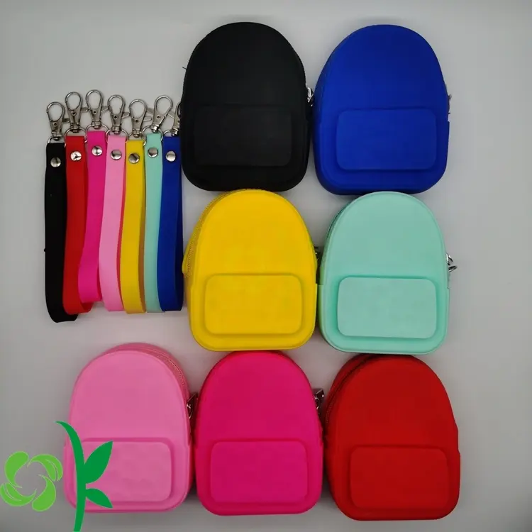 OKSILICONE Backpack Shape Silicone Coin Purse Mini Change Wallet Jewelry Candy Storage Bag Zip Keychain Pouch