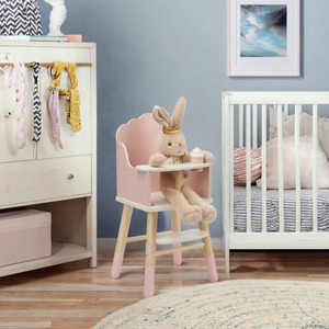 Chaise haute bébé en bois écologique pliable et coulissante, design moderne en bois massif jusqu'à 18 pouces - Accessoires rose - Product Image 2