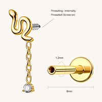 TOPOSH Bijou de corps épée fantastique, clou de piercing en forme de poignard serti de zircons avec filetage interne pour piercing de nez, plaqué or titane