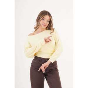 Blusa Amarilla al por Mayor con Patrón Floral Bordado, Manga Murciélago, Corte Holgado, Tejido de Punto Fino para Otoño - Product Image 6