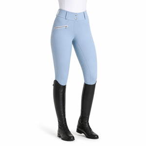 Custom Light Blue Zipper Pocket Horse Riding Breeches (Silicone Knee Patch Equestrian <strong>Jodhpurs</strong> for Horse Show - Product Image 1