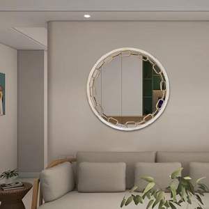 PARISLOFT 23.63" Vintage <b>Metal</b> Round Wall Mirror Decorated with Distressed <b>Metal</b> <b>Chain</b> Link Living Room,Bathroom or Entryway - Product Image 6