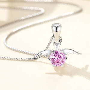 D378 925 plata esterlina Ángel beso COLLAR COLGANTE Simple circón alta calidad para mujer joyería regalo (excluyendo cadena) - Product Image 3