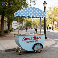 Chariot mobile en acier inoxydable pour la vente de gelato et de crème glacée avec roues pour les entrepreneurs de la vente de nourriture de rue