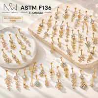 Pendentif en titane ASTM F136 G23, anneau de nombril en forme de cœur, zircon, papillon, pour fête, piercing de nombril, bijou de corps pour la plage