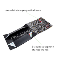 Boîte-cadeau pliée en papier recyclable personnalisé de luxe noir grandes boîtes d'emballage de stockage pliantes à fermeture magnétique stratification brillante