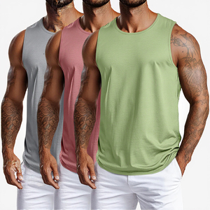 Wholesale Plus Size Knitted Casual Gym Activewear Wide Shoulder Crew Neck Sport <b>Vest</b> Polyester Breathable Solid Color Running - Product Image 3