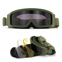 Lunettes de tir tactiques anti-buée, panoramiques, coupe-vent, pour le sport, avec 3 lentilles interchangeables et sangle réglable pour la chasse