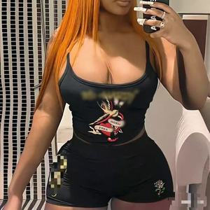 PEEQI Abbigliamento ED <span class=keywords><strong>di</strong></span> Tendenza Nuovi Arrivi <span class=keywords><strong>Estivi</strong></span> Set Due Pezzi da Donna Senza Maniche Stile Street Fashion con Stampa in Maglia - Product Image 1