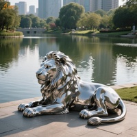Grande statue d'animal en acier inoxydable brossé 304/316SS personnalisée pour extérieur Sculpture moderne de lion en acier inoxydable grandeur nature pour la décoration de jardin