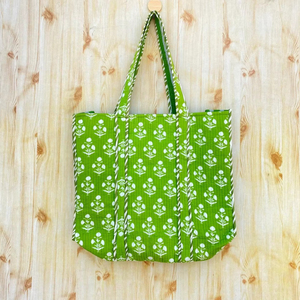 Grand sac fourre-tout en coton matelassé avec fermeture à glissière, imprimé floral en blocs, poche intérieure - Style bohème pour le shopping et l'usage quotidien - Product Image 1