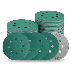 Discos de Lijado de 5 Pulgadas y 8 Agujeros P220 Verdes con Respaldo Adhesivo para Pulir - Product Image 1