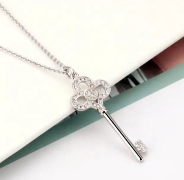Create Sales High Quality Luxury Brand Jewelry Crystals Rhodium 18K Gold Rose Gold 45CM Crown Key Pendant Necklace