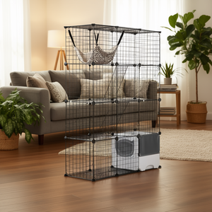 Gabbia moderna per gatti a 4 livelli in metallo, 41 x 18 x 55 pollici, con amaca e recinzione, per animali domestici da interno, razza grande - Product Image 2