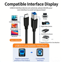 Kabel Printer USB C ke Tipe B 3.0 Kecepatan Tinggi, Kabel Data Scanner USB-C ke B