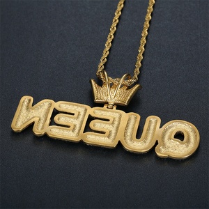 Hiphop New Design Crystal 18K Gold Plated Queen Crown Stainless Steel Pendant Necklace <b>Rope</b> <b>Chain</b> Letter Shape for Anniversary - Product Image 2