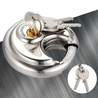 Cadenas à disque haute sécurité 70 mm, cadenas à disque en acier inoxydable trempé, forme ronde, étanche, argenté, pour porte
