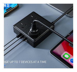 Multiprise de sécurité certifiée SAA, prise australienne 3 broches, 4 prises AC, 2500W, USB, ABS+PC, cordon en cuivre de 1,5 m pour bureaux/maisons - Product Image 1