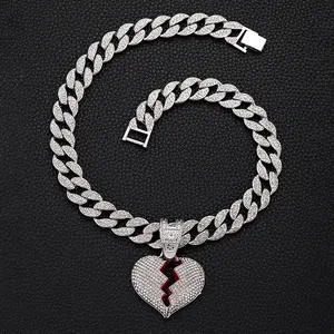 Neue Ins Diamond Broken Heart Herren Anhänger Halskette 18 Karat vergoldeter Schmuck Herren Hip-Hop Halskette