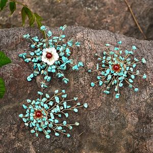 Broches de Moda para Novia con <span class=keywords><strong>Turquesa</strong></span> Azul, Cristal, Flores y Ágata Roja de Hongzhuo, Venta al Por Mayor - Product Image 5