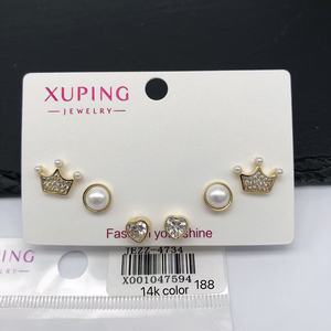 XUPING Jewelry Wholesale 14K Gold Color Plated Fashion Synthetic CZ Women Three Pair Set Ladies Women <strong>Small</strong> <strong>Stud</strong> <strong>Earring</strong> - Product Image 6