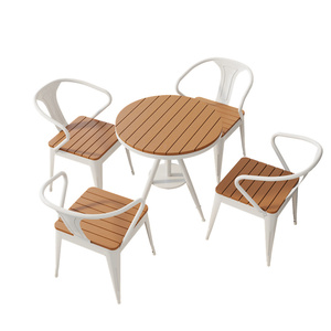 Conjunto de Muebles de Jardín de Madera Maciza Moderna para Exteriores, Resistente al Sol y al Agua, con Estructura de Hierro, <span class=keywords><strong>Mesa</strong></span> de Comedor de 2 Plazas y Sillas para Patio o Balcón - Product Image 5