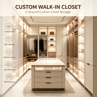 Armoire dressing moderne de luxe personnalisable avec éclairage LED intégré et îlot central pour salle à manger/salon, maison, appartement