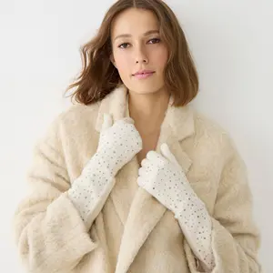 56/30/10/4 Polyamide/Merino Wool/Alpaca/Spandex High-Quality Hot Fix Rhinestone Long Knitted Women's Glove